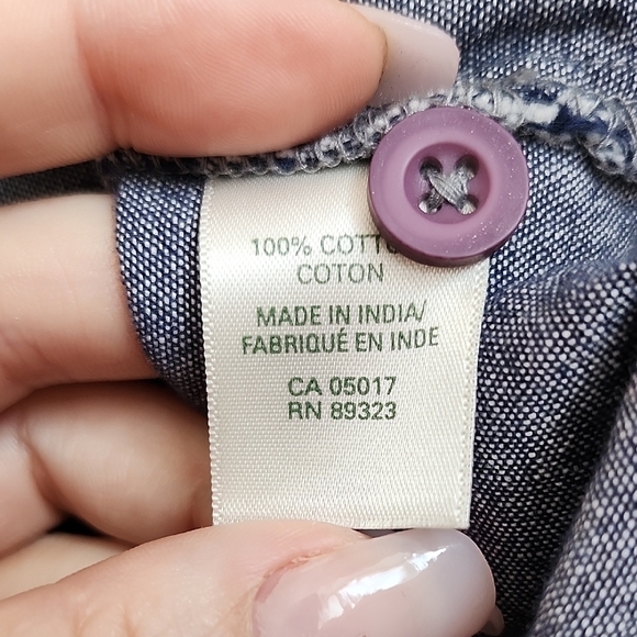 ROOTS 100% cotton round neckline pleated denim chambray shift tunic or dress - Picture 12 of 16